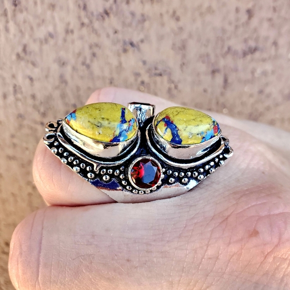 New Mosaic Balloon Jasper and Garnet 925 Silver Ring. - Picture 11 of 16